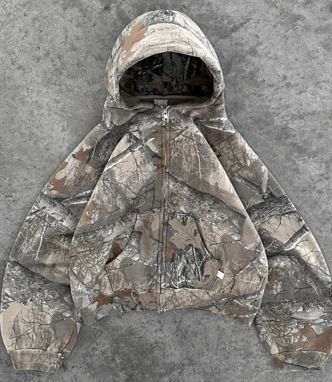 Men's Full Zip Camo Hoodie with Sherpa-Lined Hood