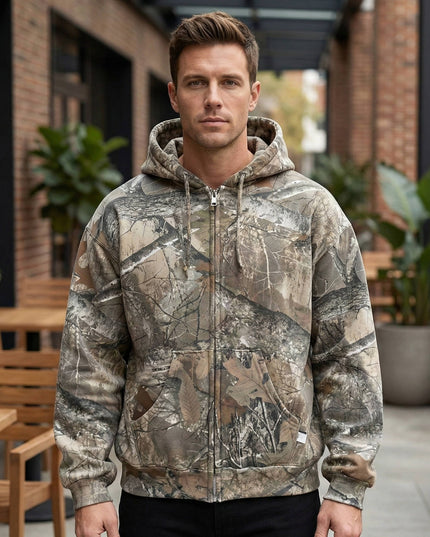 Men's Full Zip Camo Hoodie with Sherpa-Lined Hood