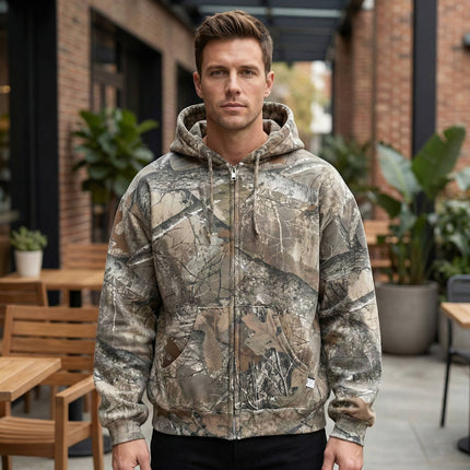 Men's Full Zip Camo Hoodie with Sherpa-Lined Hood