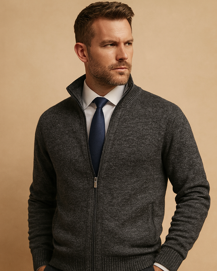 Men's Full-Zip Cardigan Sweater with Stand Collar