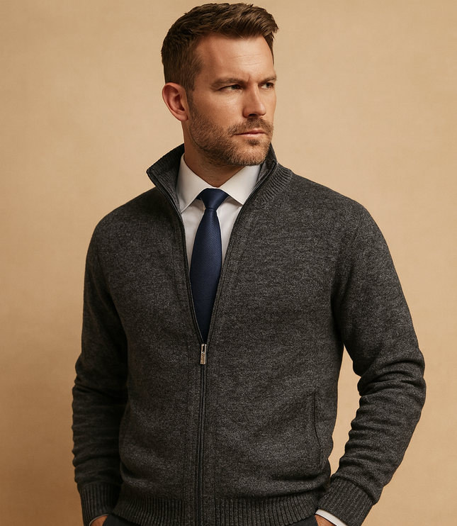 Men's Full-Zip Cardigan Sweater with Stand Collar