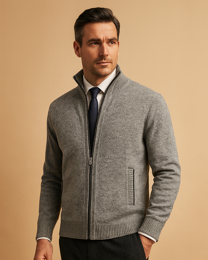 Men's Full-Zip Cardigan Sweater with Stand Collar