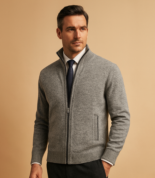 Men's Full-Zip Cardigan Sweater with Stand Collar