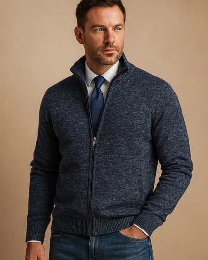 Men's Full-Zip Cardigan Sweater with Stand Collar