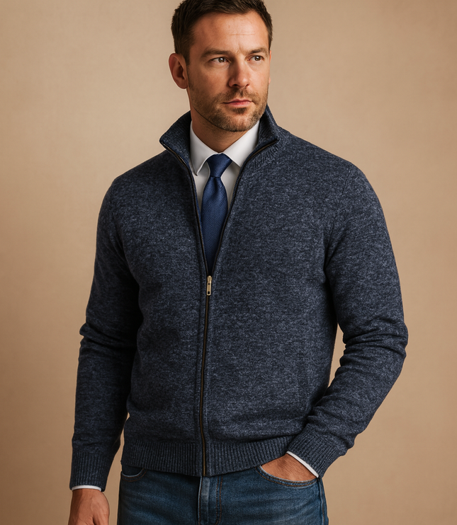Men's Full-Zip Cardigan Sweater with Stand Collar