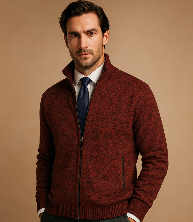 Men's Full-Zip Cardigan Sweater with Stand Collar