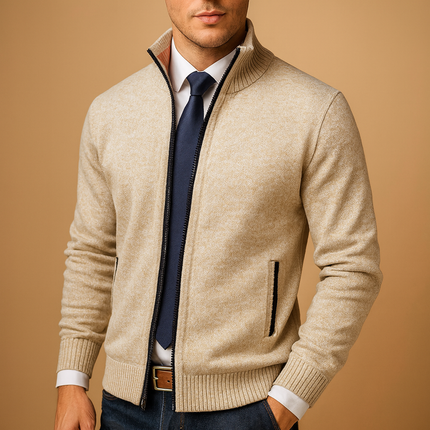 Men's Full-Zip Cardigan Sweater with Stand Collar