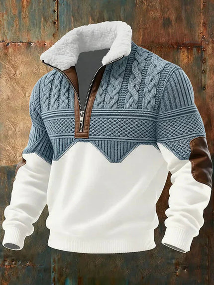 Men's Half Zip Pullover Sweater with Cable Knit and Stand Collar