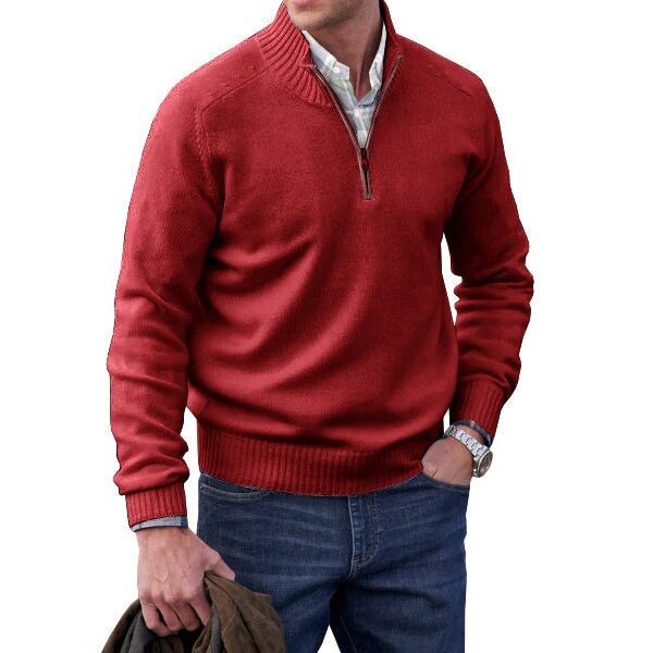 Men's Half-Zip Sweater with Ribbed Stand Collar
