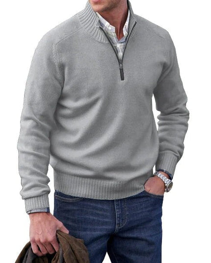 Men's Half-Zip Sweater with Ribbed Stand Collar