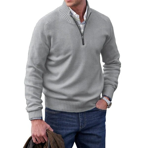 Men's Half-Zip Sweater with Ribbed Stand Collar