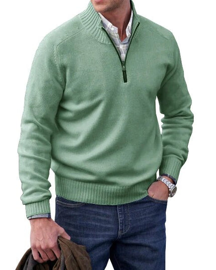 Men's Half-Zip Sweater with Ribbed Stand Collar