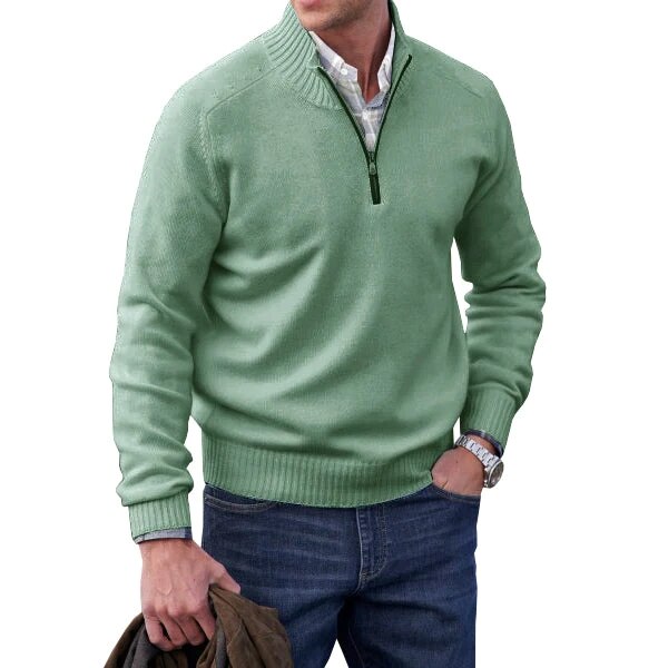 Men's Half-Zip Sweater with Ribbed Stand Collar