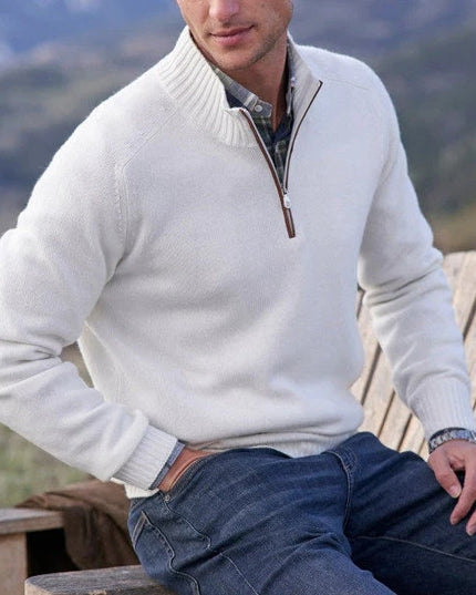 Men's Half-Zip Sweater with Ribbed Stand Collar