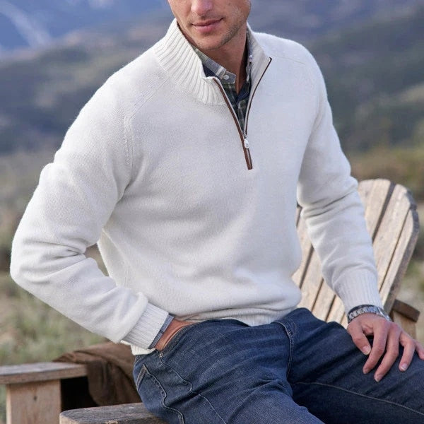 Men's Half-Zip Sweater with Ribbed Stand Collar
