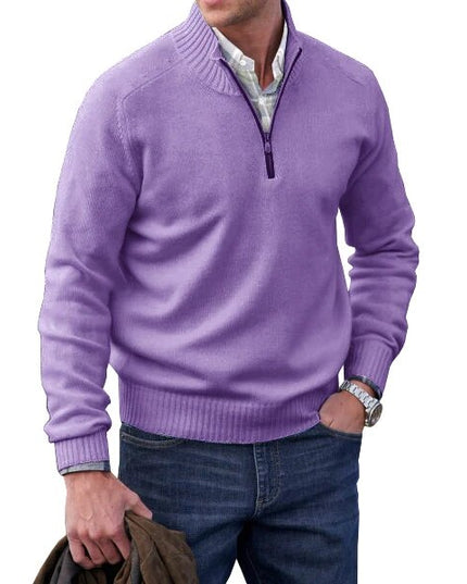 Men's Half-Zip Sweater with Ribbed Stand Collar