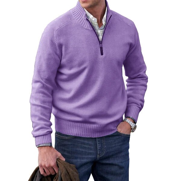 Men's Half-Zip Sweater with Ribbed Stand Collar