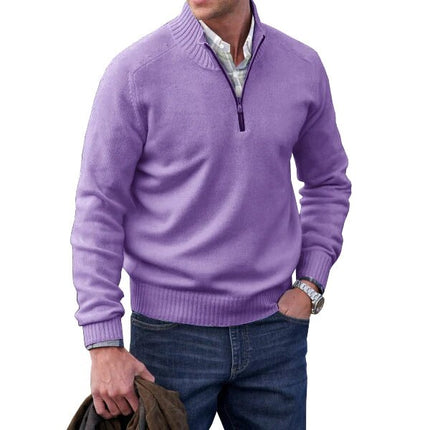 Men's Half-Zip Sweater with Ribbed Stand Collar