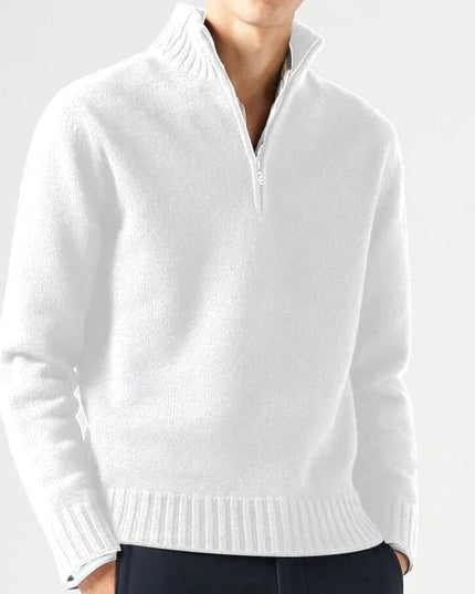 Men's Half-Zip Sweater with Ribbed Stand Collar
