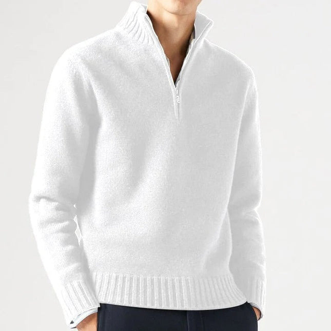 Men's Half-Zip Sweater with Ribbed Stand Collar