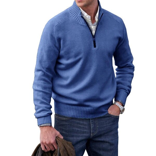 Men's Half-Zip Sweater with Ribbed Stand Collar