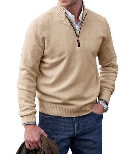 Men's Half-Zip Sweater with Ribbed Stand Collar