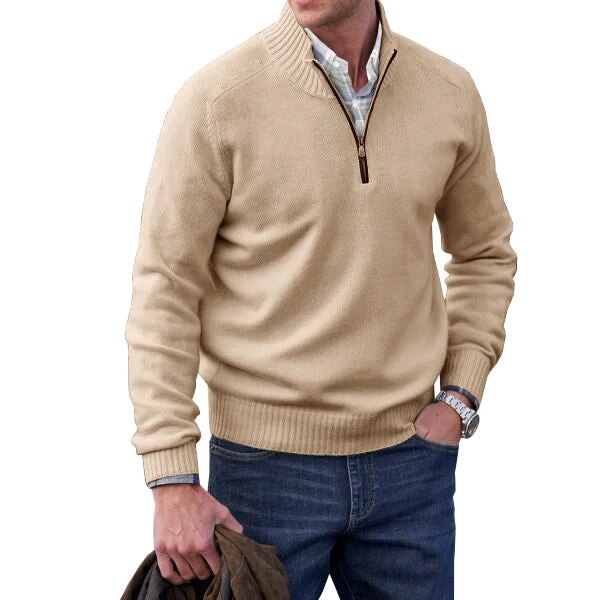 Men's Half-Zip Sweater with Ribbed Stand Collar