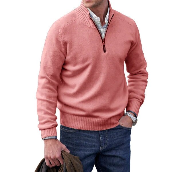 Men's Half-Zip Sweater with Ribbed Stand Collar