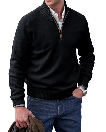 Men's Half-Zip Sweater with Ribbed Stand Collar