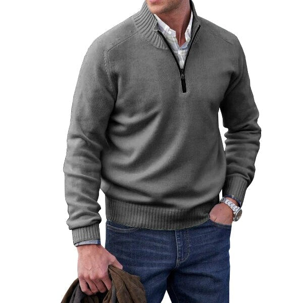 Men's Half-Zip Sweater with Ribbed Stand Collar
