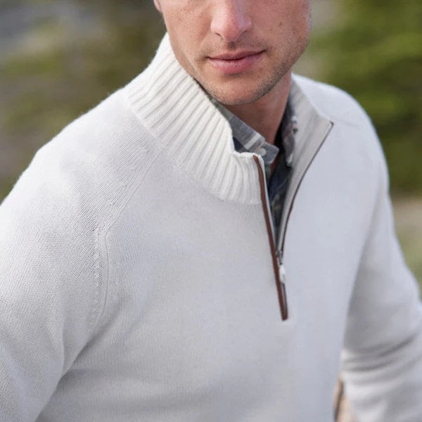 Men's Half-Zip Sweater with Ribbed Stand Collar