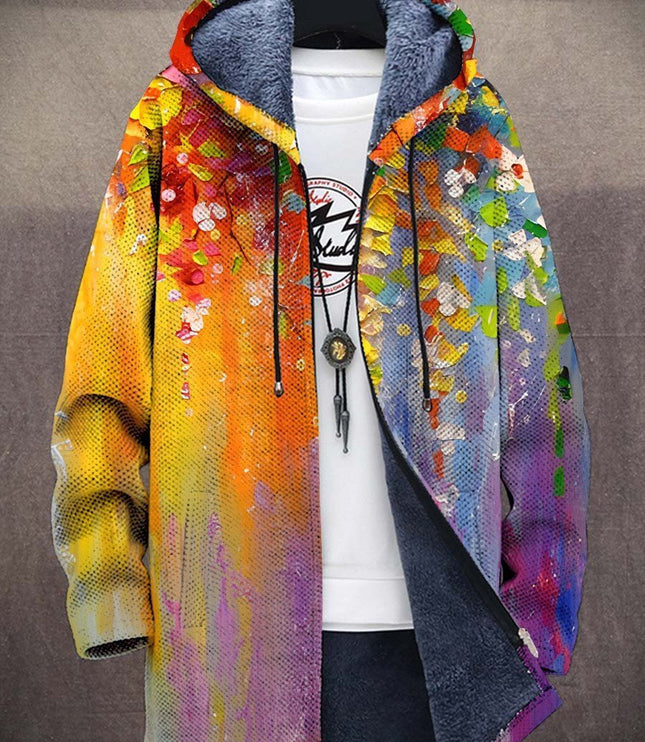 Men's Hooded Cardigan in an Art Print with Fleece Lining