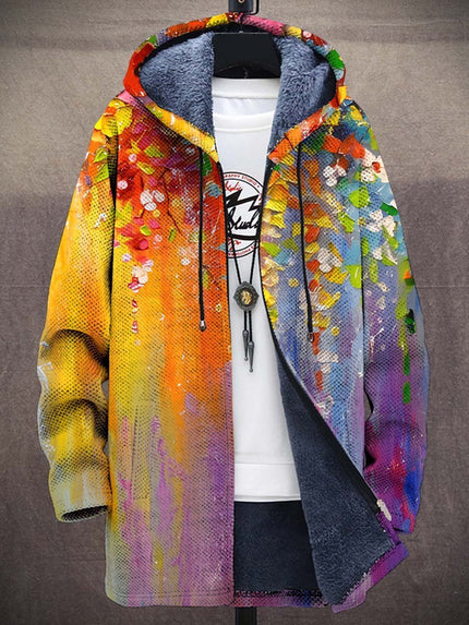 Men's Hooded Cardigan in an Art Print with Fleece Lining