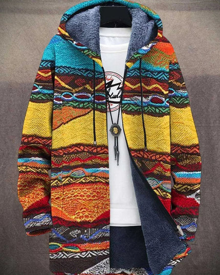 Men's Hooded Cardigan in an Art Print with Fleece Lining