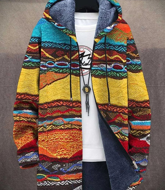 Men's Hooded Cardigan in an Art Print with Fleece Lining