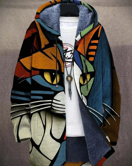 Men's Hooded Cardigan in an Art Print with Fleece Lining