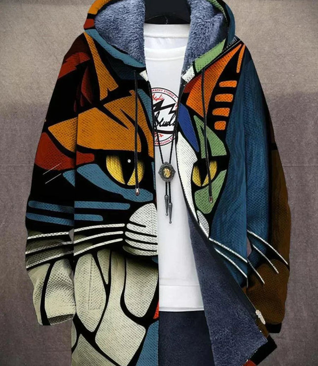 Men's Hooded Cardigan in an Art Print with Fleece Lining