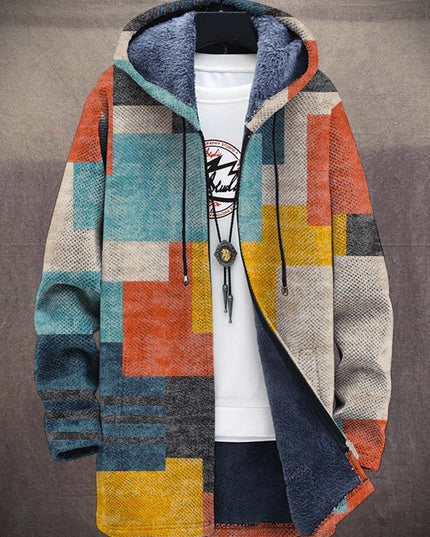 Men's Hooded Cardigan in an Art Print with Fleece Lining