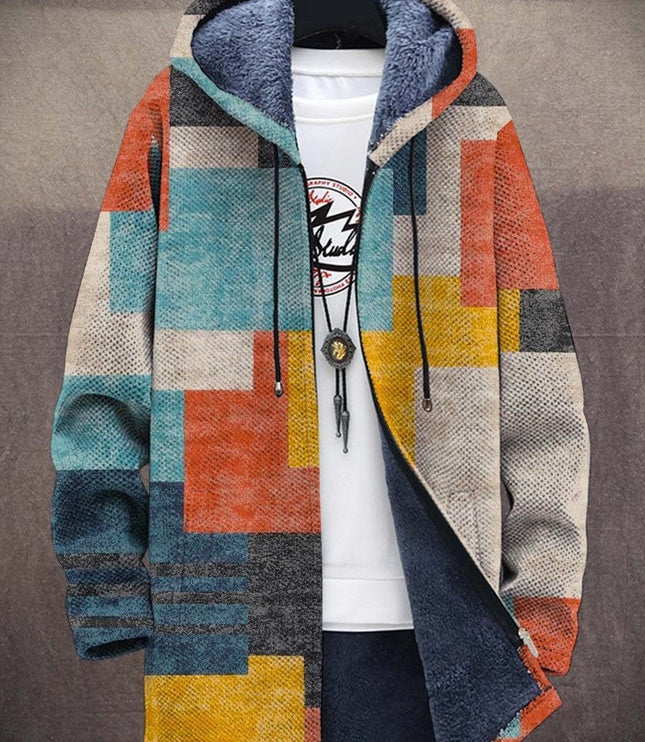 Men's Hooded Cardigan in an Art Print with Fleece Lining