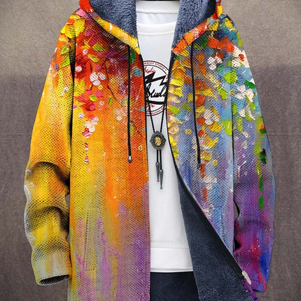 Men's Hooded Cardigan in an Art Print with Fleece Lining