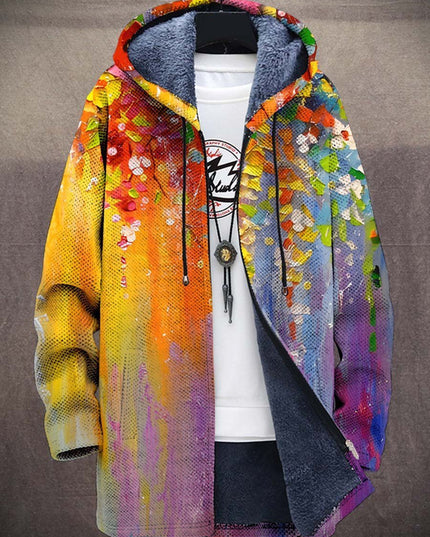 Men's Hooded Cardigan in an Art Print with Fleece Lining