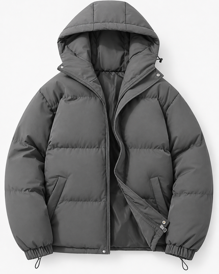 Men's Hooded Puffer Jacket with Funnel Neck
