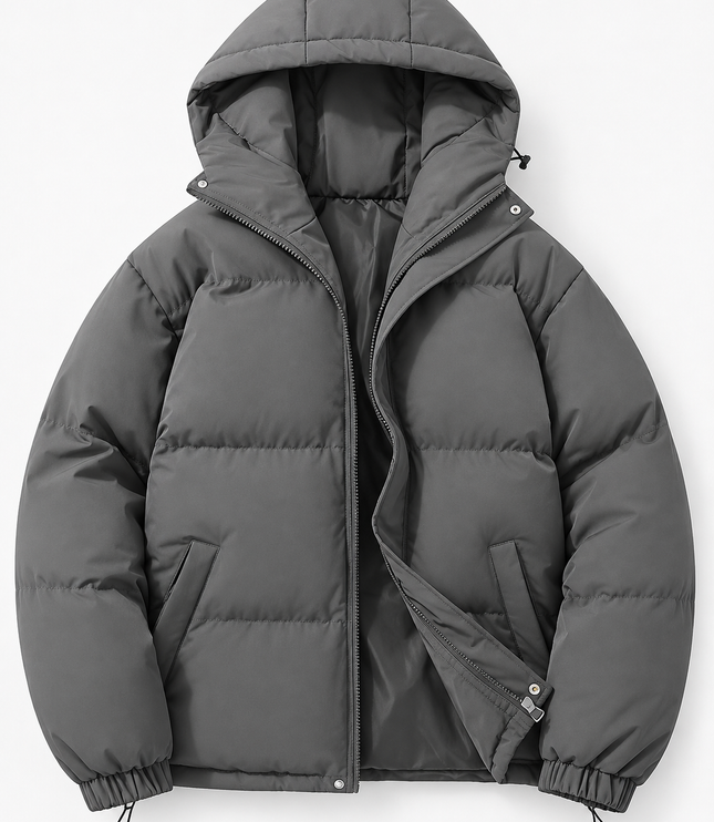 Men's Hooded Puffer Jacket with Funnel Neck