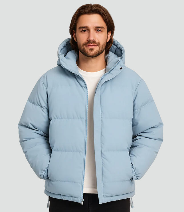 Men's Hooded Puffer Jacket with Funnel Neck