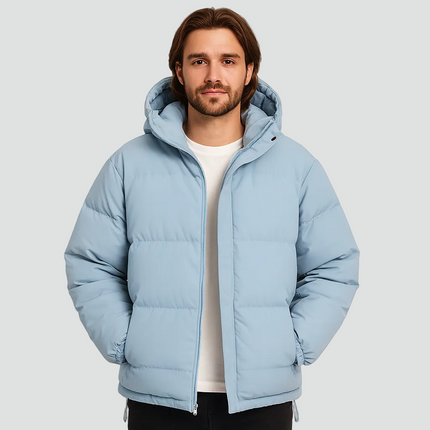 Men's Hooded Puffer Jacket with Funnel Neck