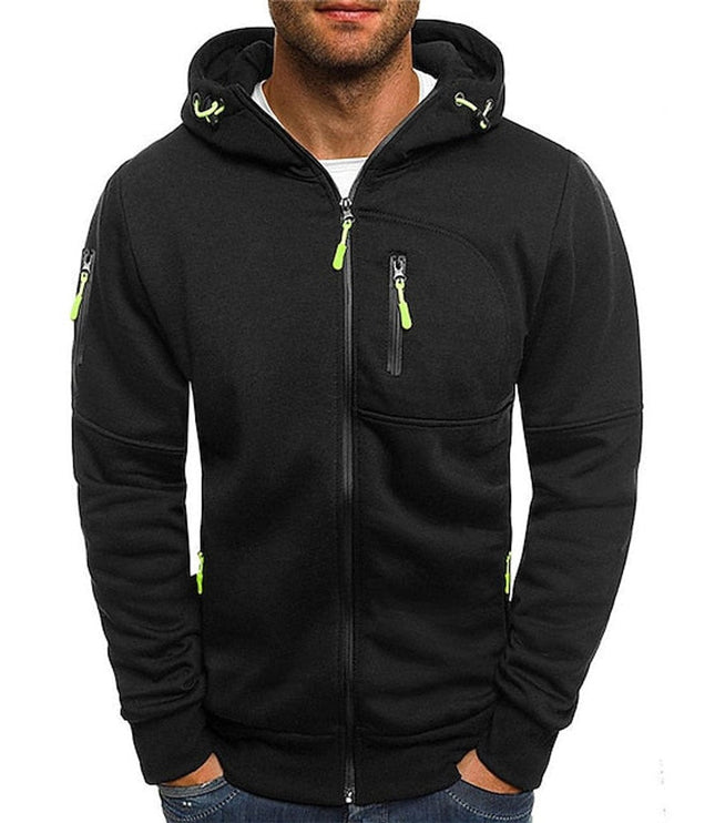 Men's Hooded Sweatshirt with Fleece Lining and Zip Front