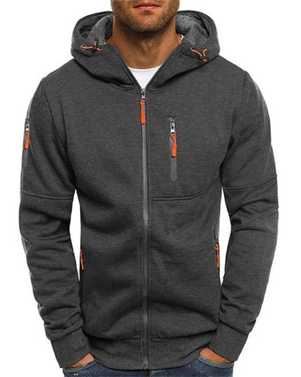 Men's Hooded Sweatshirt with Fleece Lining and Zip Front
