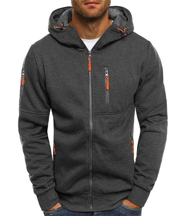 Men's Hooded Sweatshirt with Fleece Lining and Zip Front