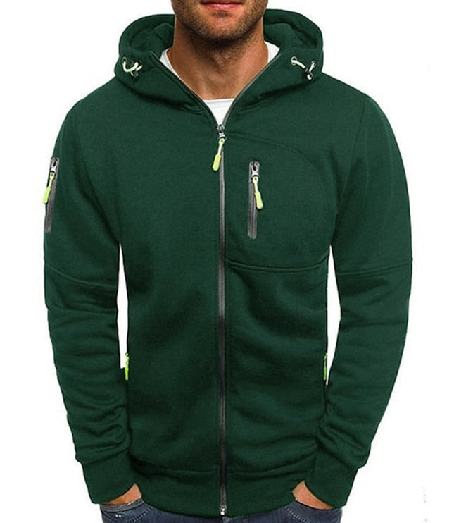 Men's Hooded Sweatshirt with Fleece Lining and Zip Front