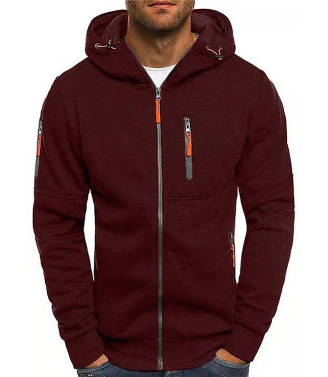 Men's Hooded Sweatshirt with Fleece Lining and Zip Front